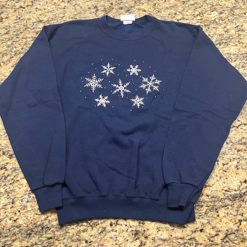 Willow Bay Navy Blue Snowflake Crewneck Sweatshirt Womens‎ Medium Made in USA
